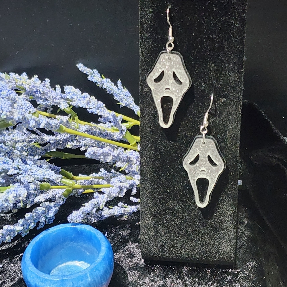 Silver Ghost Face Earrings